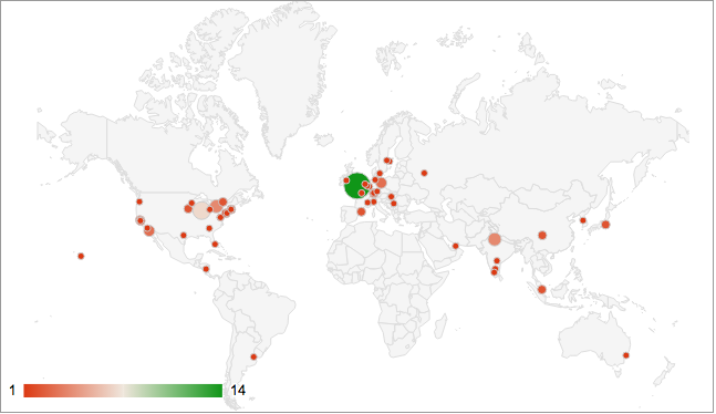 Internet of Things worldwide events map for 2016 and 2017 (cities)